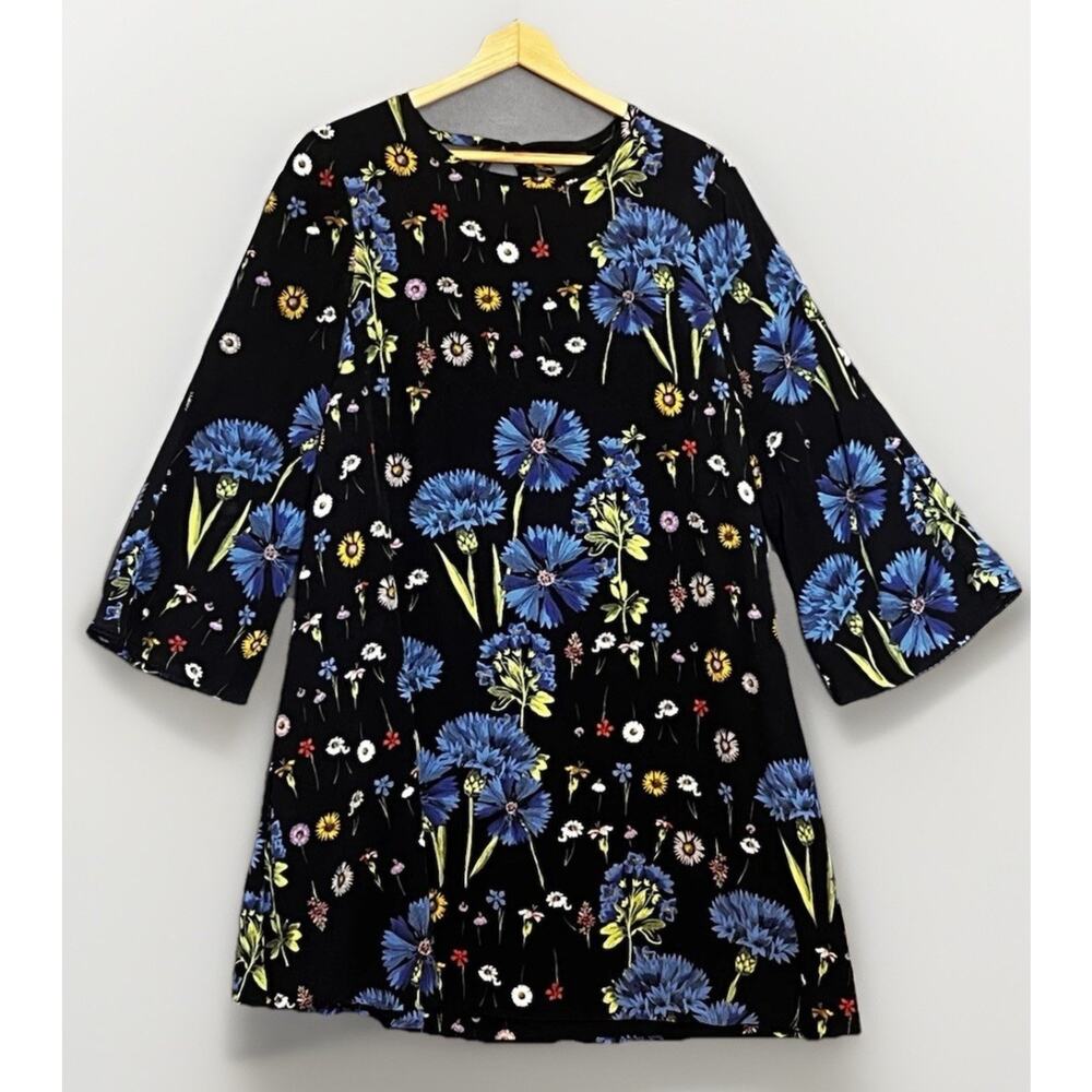 Maeve Anthropoligie Lucinda Silk Tunic Dress Sz Large Black Floral Silk Boho